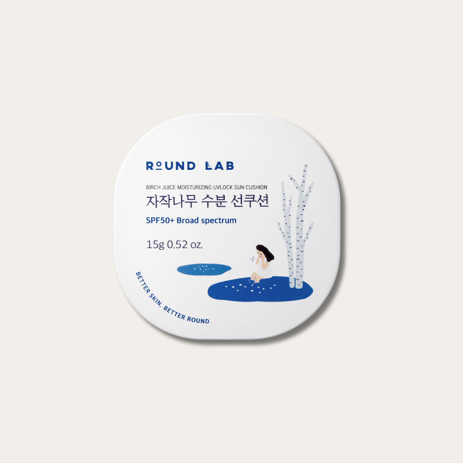 Crème Solaire Birch Moisturizing Sun Cushion SPF 50+ PA++++ - Minéral Hydratant | Round Lab